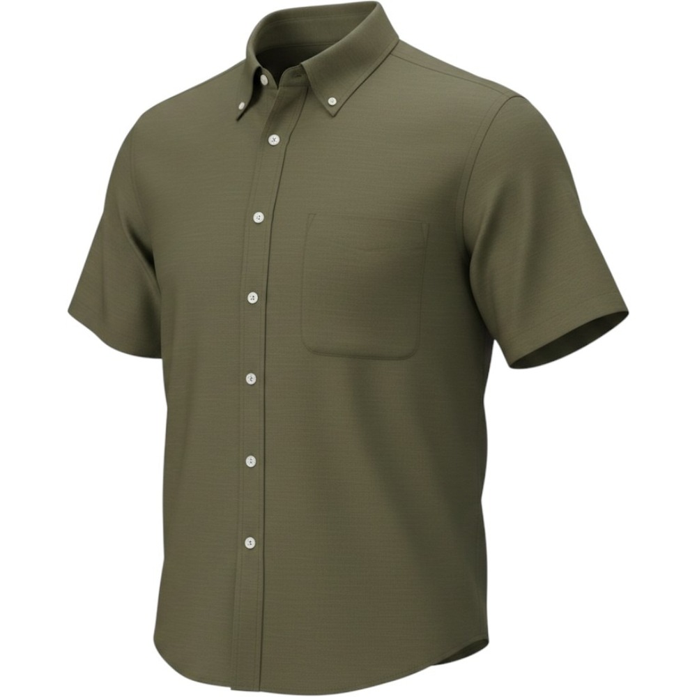 Turnbury Button Down Shirt Sz L Olive Green Short Sleeve Cotton Slub Casual